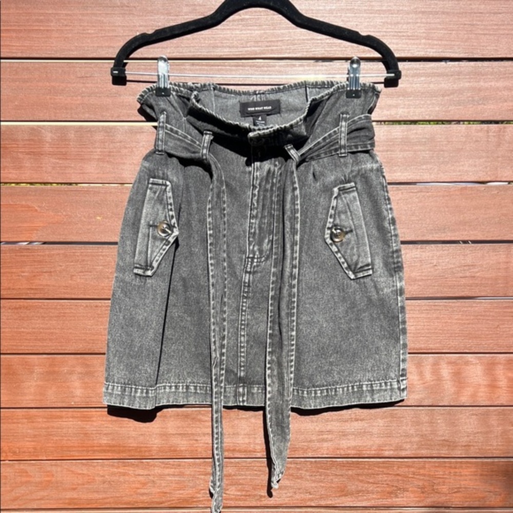 Gray Soft Denim Skirt with Belt